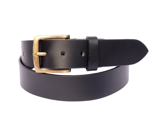 Unisex Genuine Leather Black Waist Accessory Antique Metal Buckle Formal Casual Wear