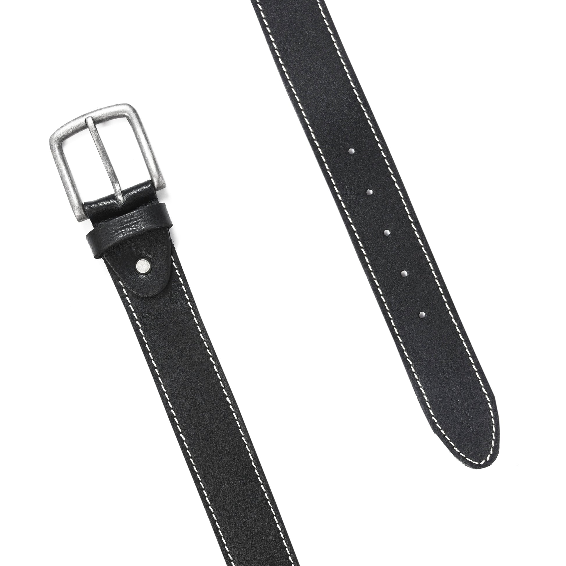 Women Genuine Leather Tan Belt Silver Buckle Contrast Stitching Casual Formal