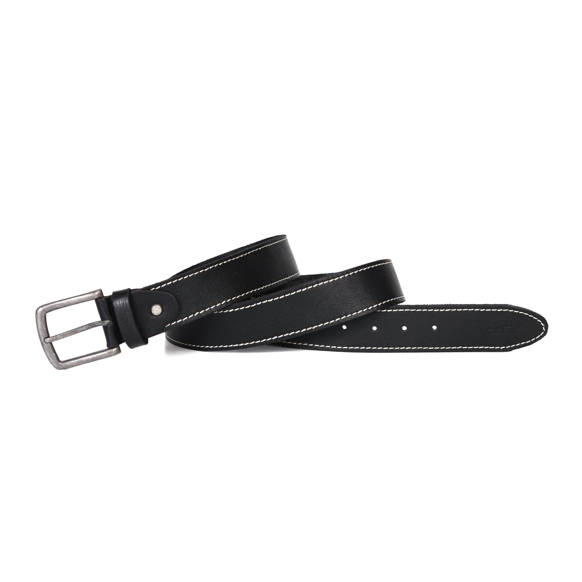 Women Genuine Leather Tan Belt Silver Buckle Contrast Stitching Casual Formal