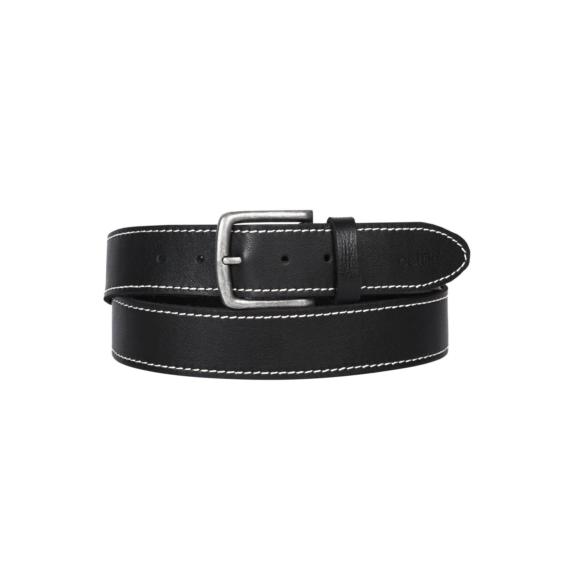 Women Genuine Leather Tan Belt Silver Buckle Contrast Stitching Casual Formal