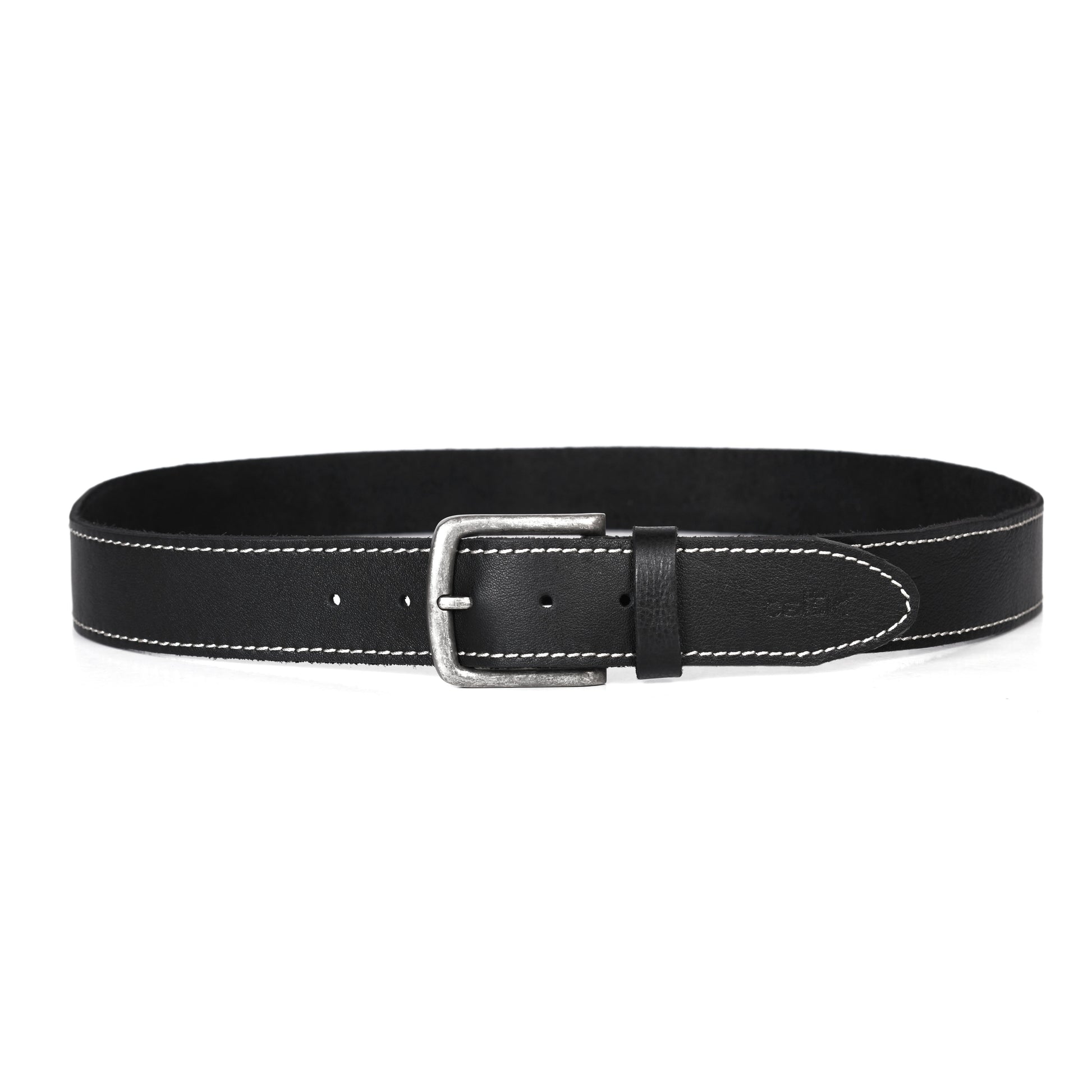 Women Genuine Leather Tan Belt Silver Buckle Contrast Stitching Casual Formal