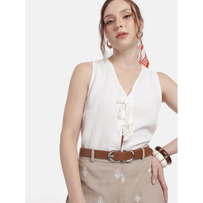 Women Premium Brown Leather Belt With Antique Brass Buckle For Casual Formal Wear