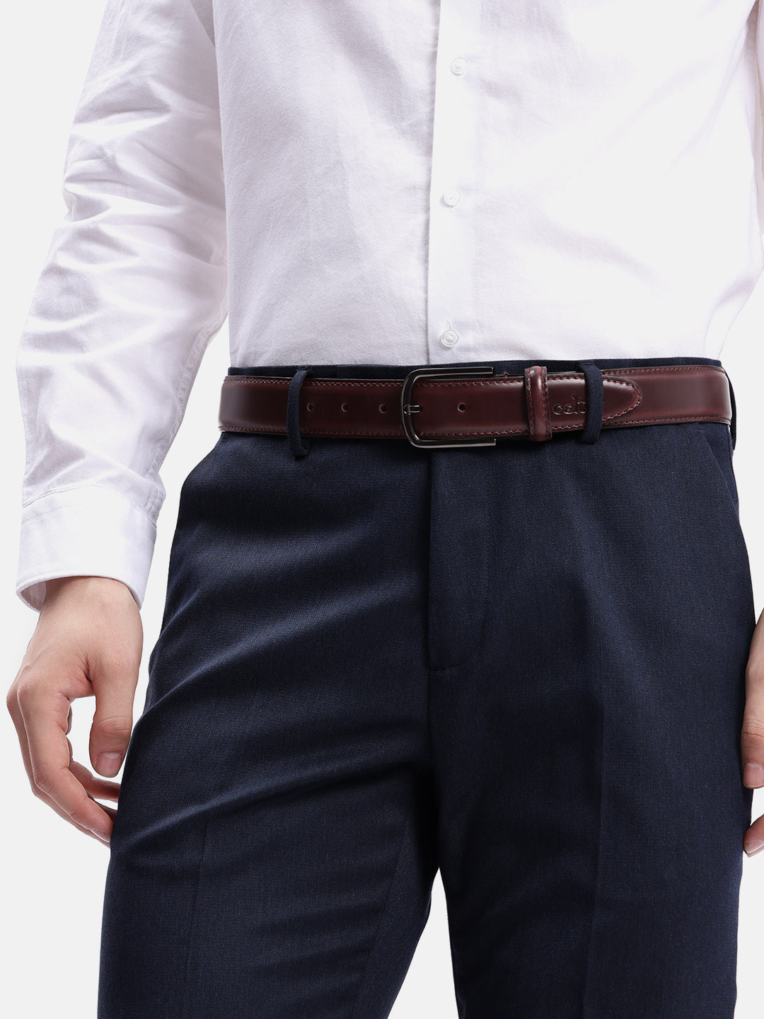 Unisex Classic Black Leather Formal Belt With Silver Buckle For Office Daily Wear