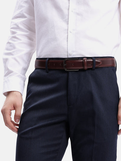 Unisex Classic Black Leather Formal Belt With Silver Buckle For Office Daily Wear