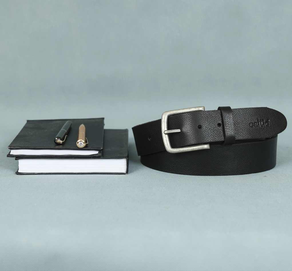 Men Genuine Leather  Waist Accessory Silver Buckle Casual Formal