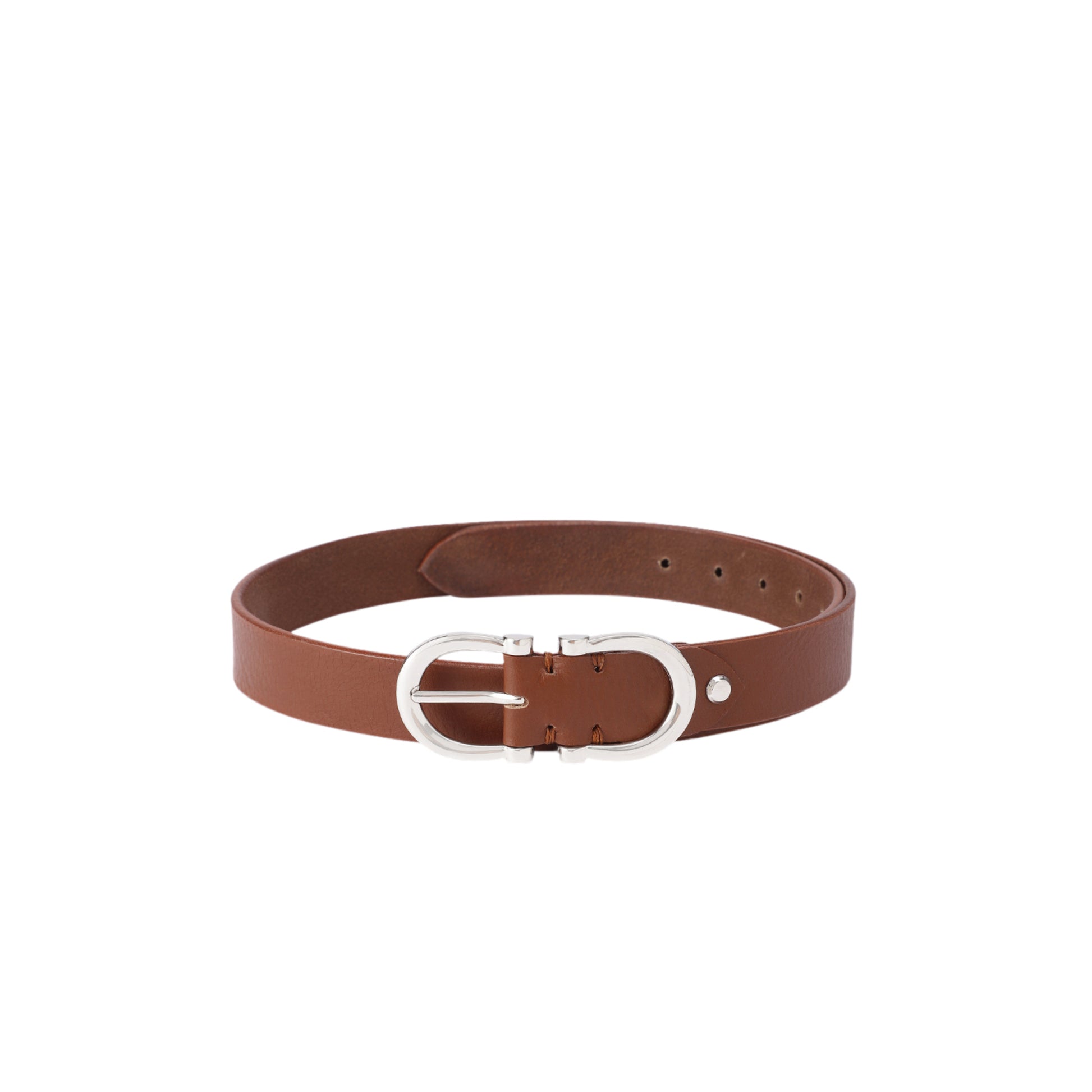 Women Premium Brown Leather Belt With Antique Brass Buckle For Casual Formal Wear