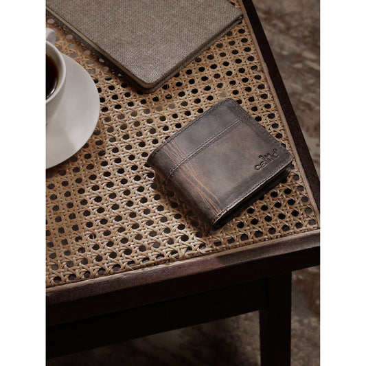 Genuine Vintage Brown Leather Bi-Fold Wallet with Coin Pocket