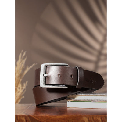 Unisex Genuine Leather Dark Brown Waist Accessory Antique Buckle Formal Casual Wear