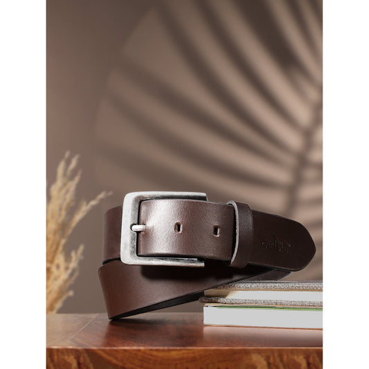 Unisex Genuine Leather Dark Brown Waist Accessory Antique Buckle Formal Casual Wear