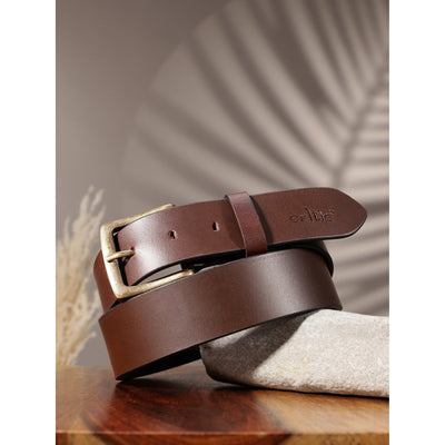 Premium Leather Dark Brown Waist Accessory Antique Metal Buckle Formal Casual Wear