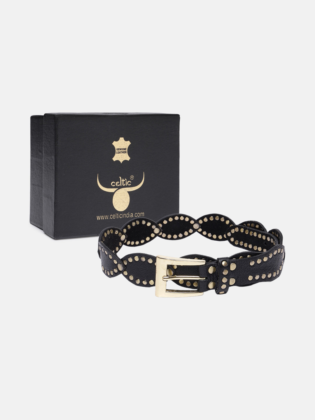 Premium Black Leather Studded Belt for Men & Women