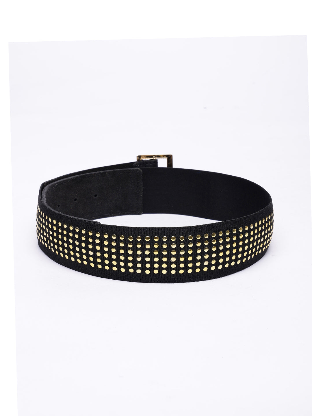 Premium Black Leather Studded Waist Belt for Women | with Gold Stud Detailing