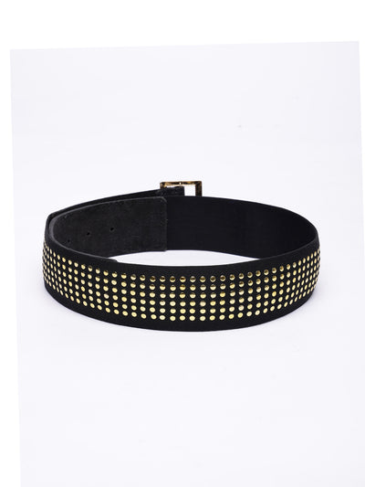 Premium Black Leather Studded Waist Belt for Women | with Gold Stud Detailing