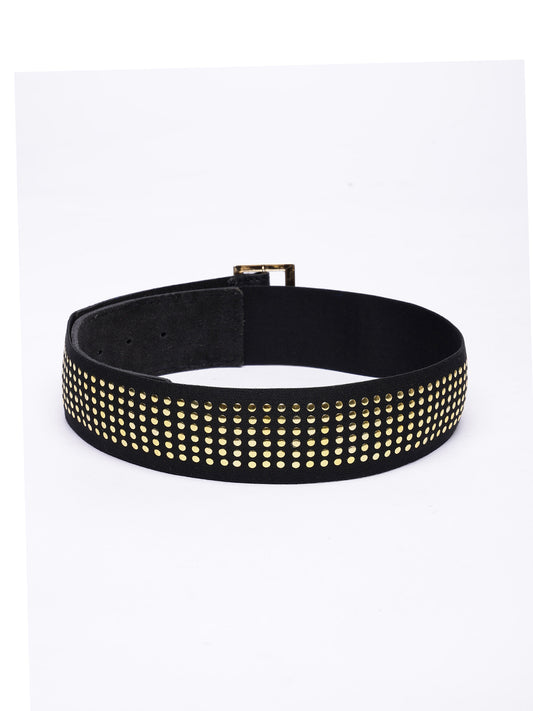 Premium Black Leather Studded Waist Belt for Women | with Gold Stud Detailing