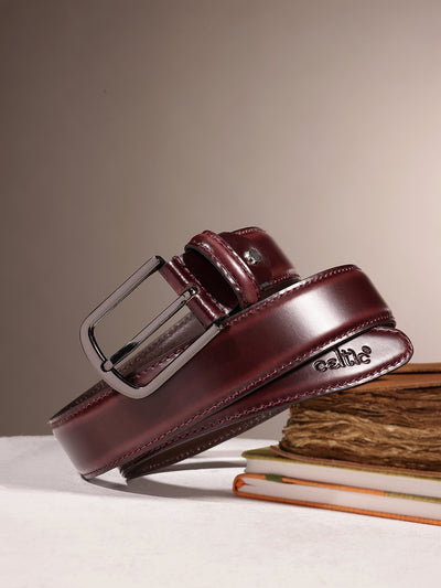 Unisex Classic Black Leather Formal Belt With Silver Buckle For Office Daily Wear