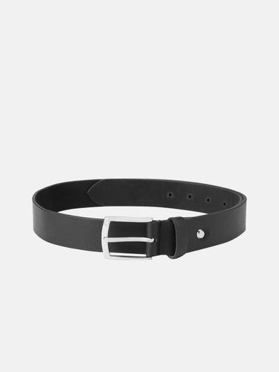 Unisex Genuine Leather Black Waist Accessory Chrome Buckle Formal Casual Style