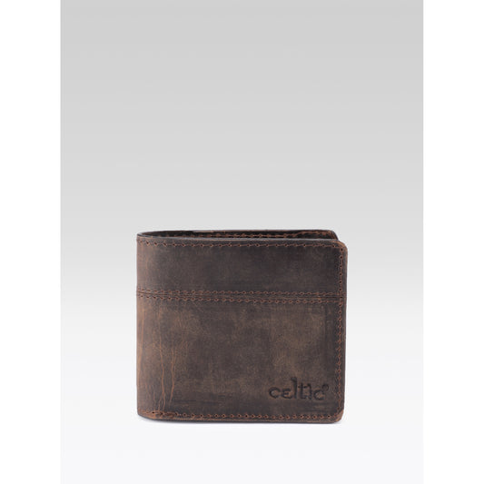 Genuine Vintage Brown Leather Bi-Fold Wallet with Coin Pocket