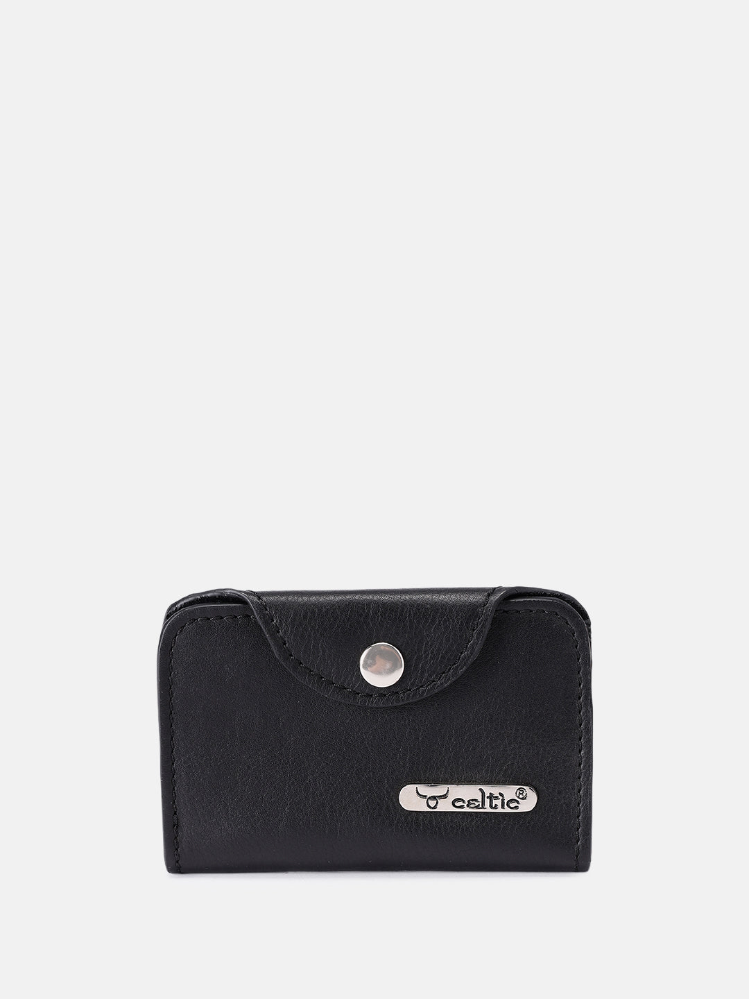 Celtic Genuine Leather Snap Closure Card Holder Wallet – Black