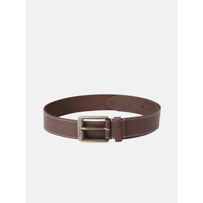Women Genuine Leather Tan Belt Silver Buckle Contrast Stitching Casual Formal