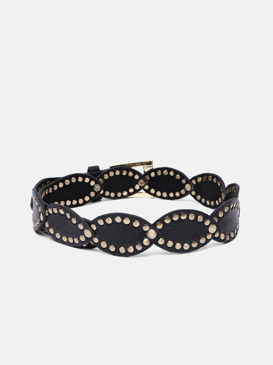 Premium Black Leather Studded Belt for Men & Women