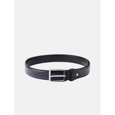 Unisex Classic Black Leather Formal Belt With Silver Buckle For Office Daily Wear