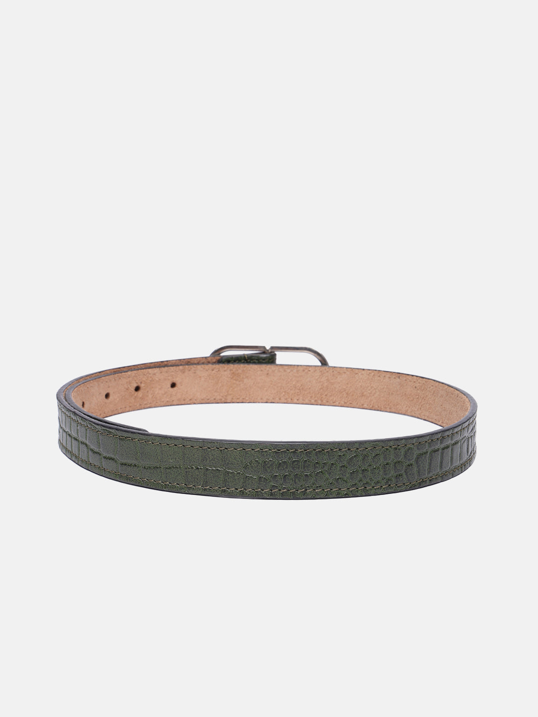 Premium Green Croco Texture Leather Belt for Women with Silver Buckle