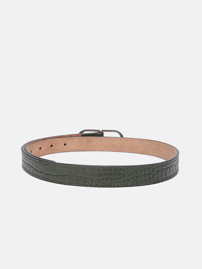 Premium Green Croco Texture Leather Belt for Women with Silver Buckle