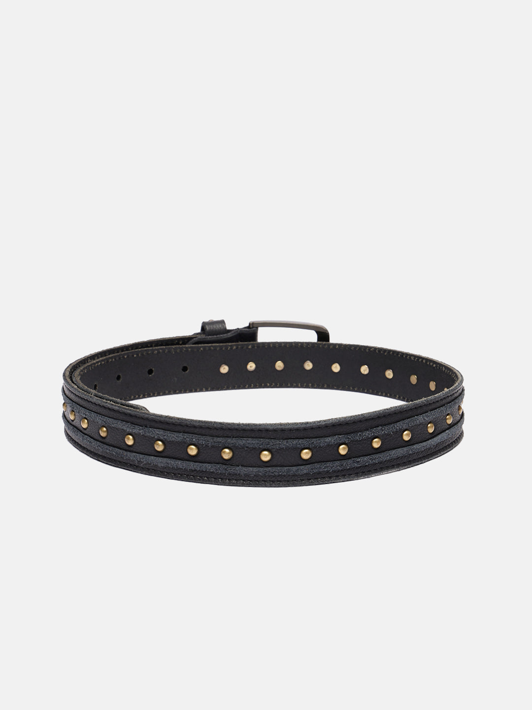 Premium Black Leather Studded Belt | Multi-Layer Design with Gold-Tone Buckle