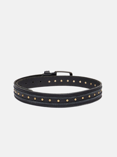 Premium Black Leather Studded Belt | Multi-Layer Design with Gold-Tone Buckle