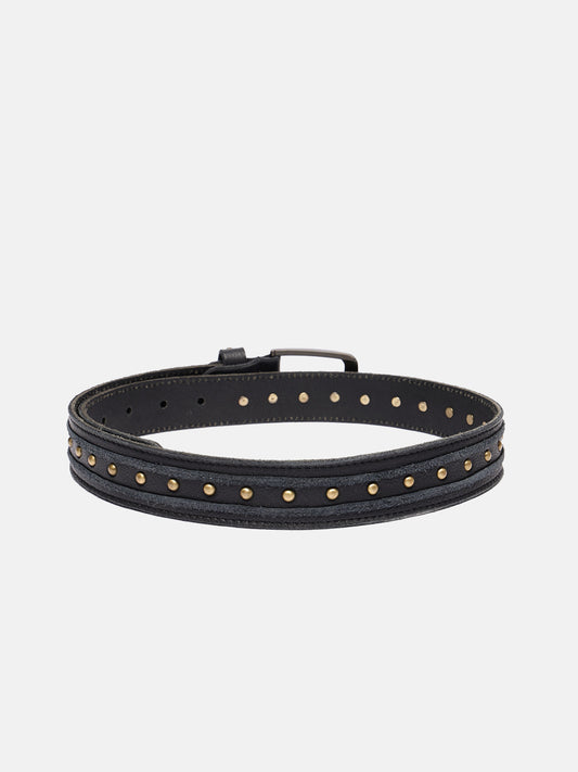 Premium Black Leather Studded Belt | Multi-Layer Design with Gold-Tone Buckle