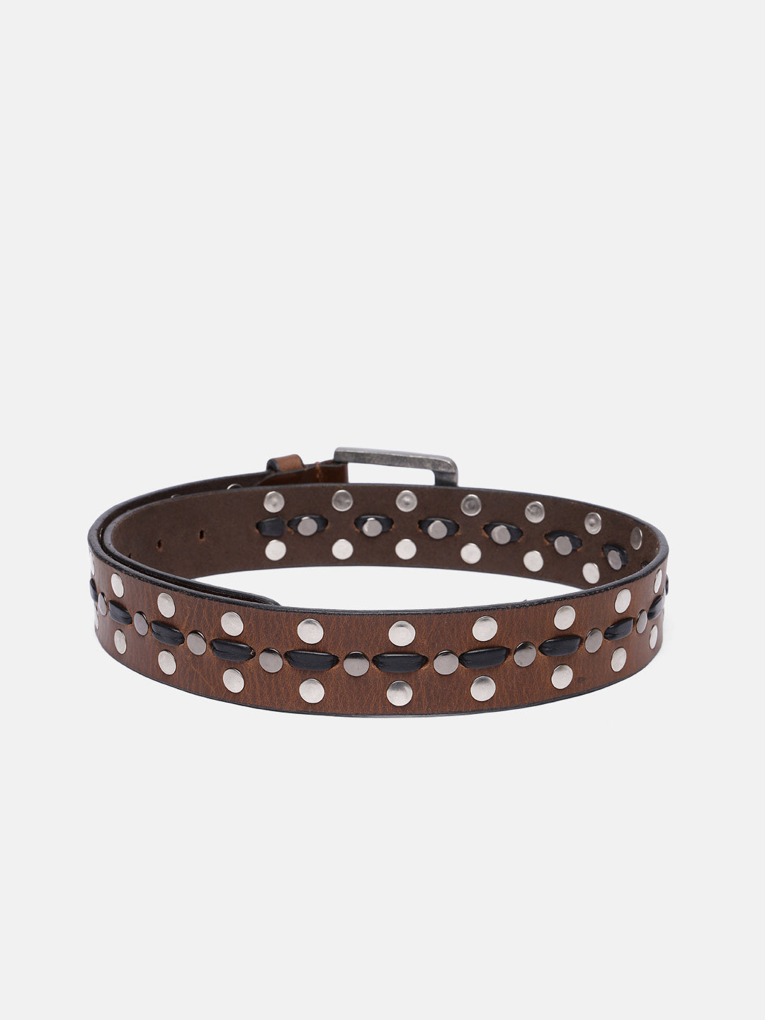 Premium Light Brown Leather Studded Belt | with Antique Silver Buckle