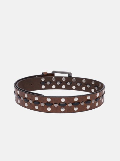 Premium Light Brown Leather Studded Belt | with Antique Silver Buckle