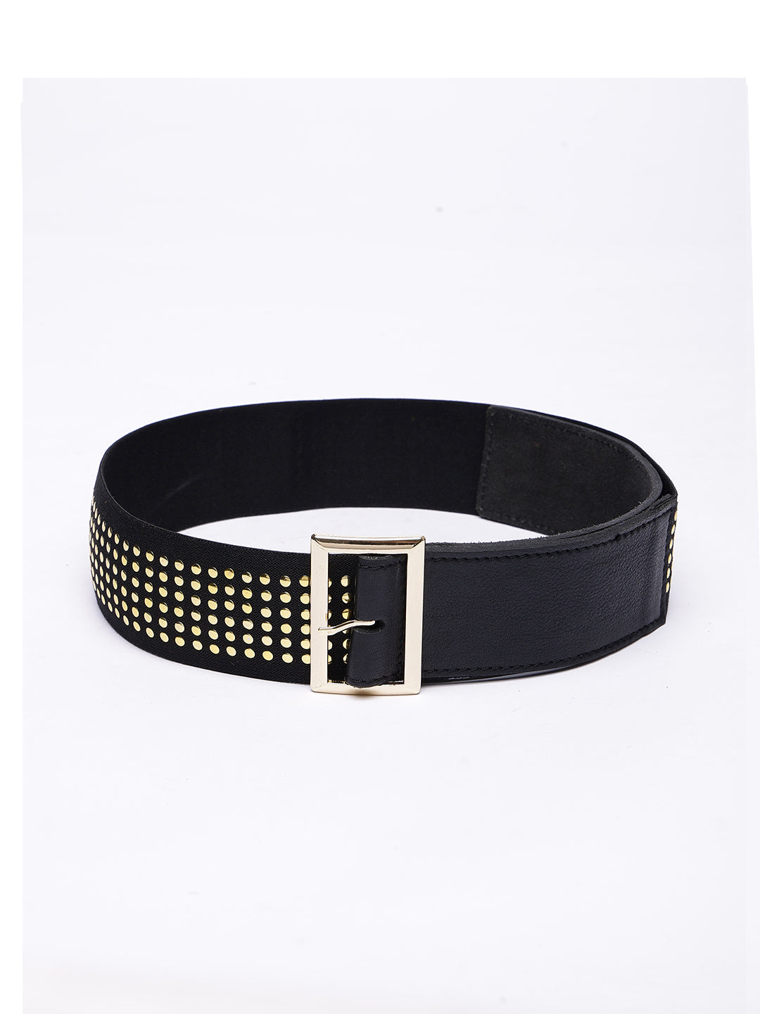 Premium Black Leather Studded Waist Belt for Women | with Gold Stud Detailing