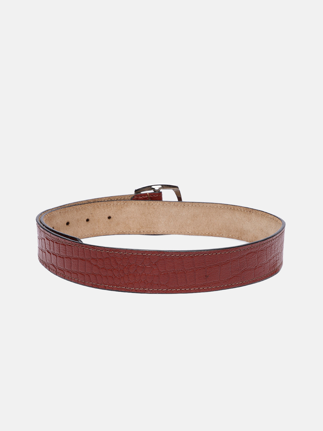 Premium Red Croco Texture Leather Belt for Women with Silver Buckle