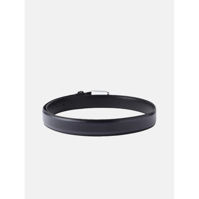 Unisex Classic Black Leather Formal Belt With Silver Buckle For Office Daily Wear