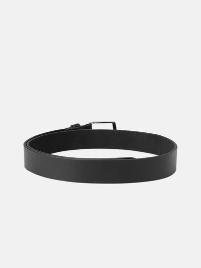 Unisex Genuine Leather Black Waist Accessory Chrome Buckle Formal Casual Style