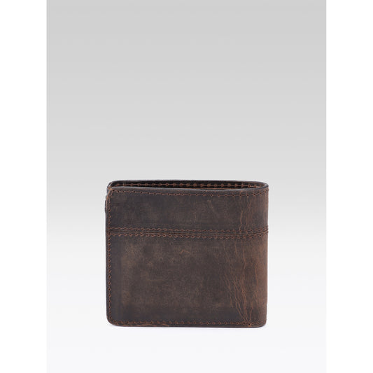 Genuine Vintage Brown Leather Bi-Fold Wallet with Coin Pocket