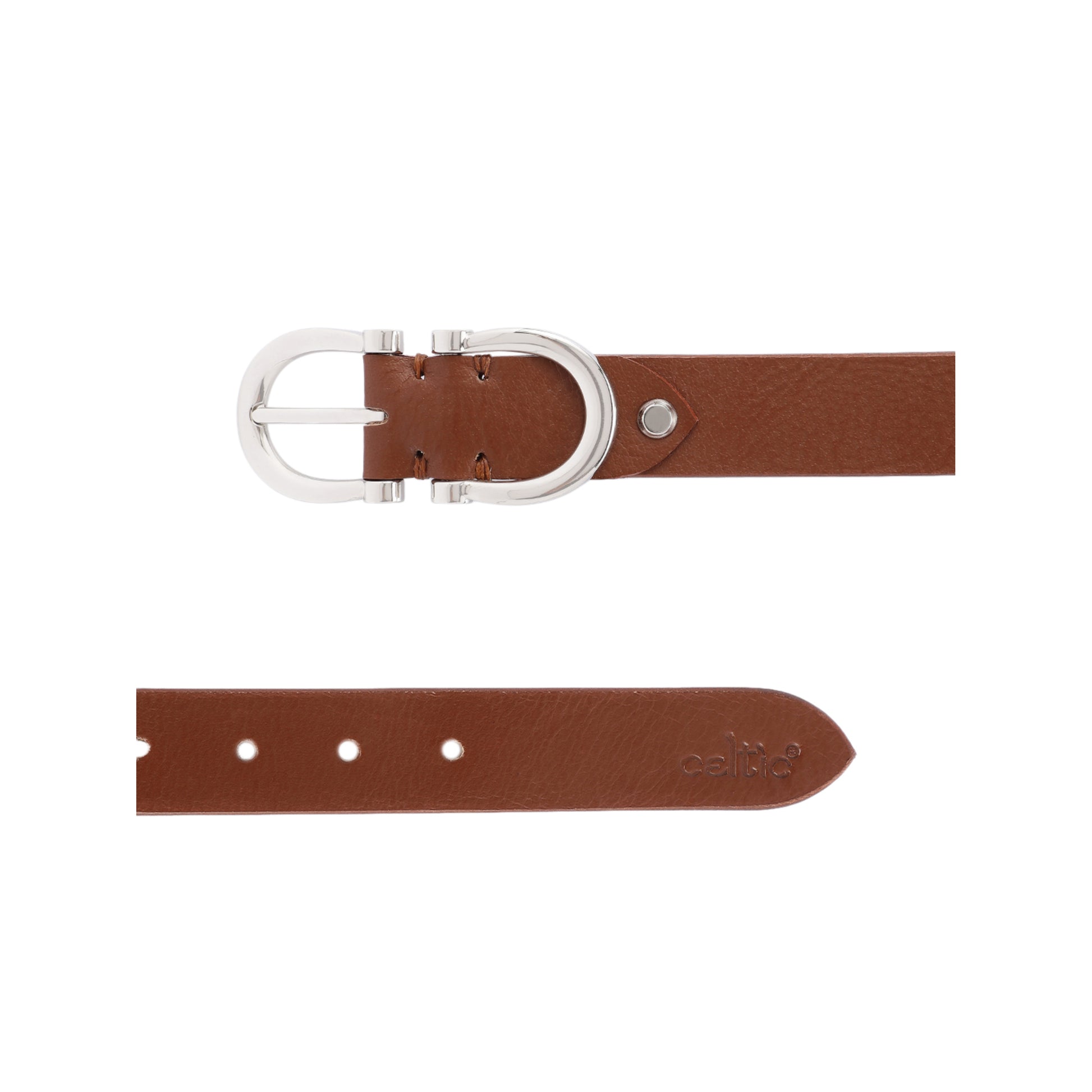 Women Premium Brown Leather Belt With Antique Brass Buckle For Casual Formal Wear