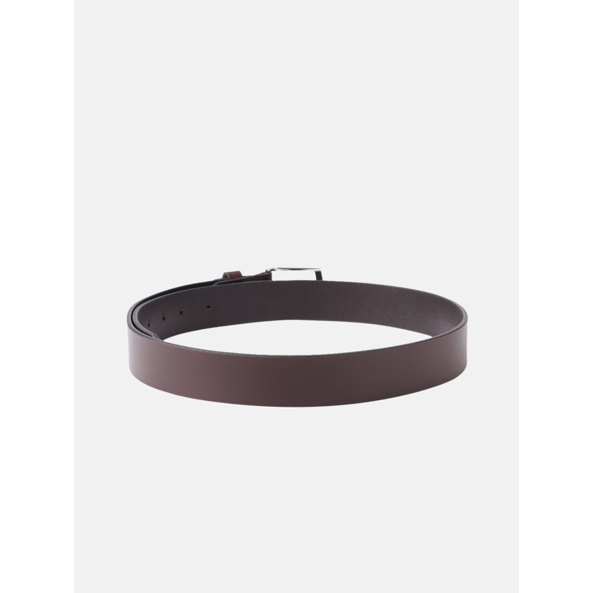 Unisex Genuine Leather Dark Brown Waist Accessory Chrome Buckle Formal Casual Style