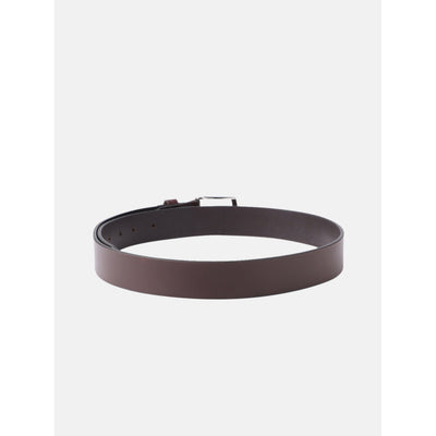 Unisex Genuine Leather Dark Brown Waist Accessory Chrome Buckle Formal Casual Style