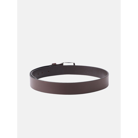 Unisex Genuine Leather Dark Brown Waist Accessory Chrome Buckle Formal Casual Style