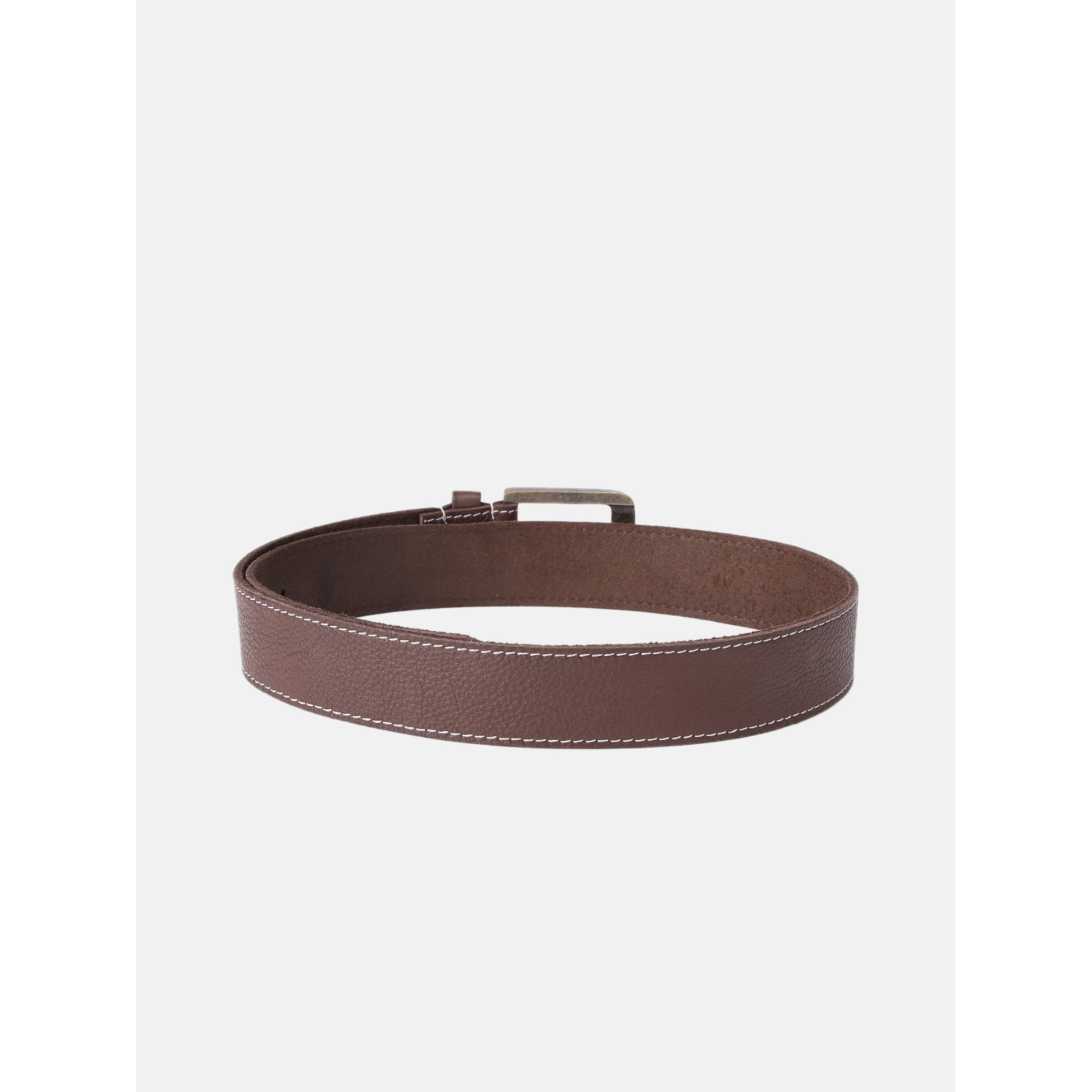Women Genuine Leather Tan Belt Silver Buckle Contrast Stitching Casual Formal