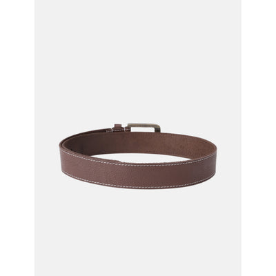 Women Genuine Leather Tan Belt Silver Buckle Contrast Stitching Casual Formal
