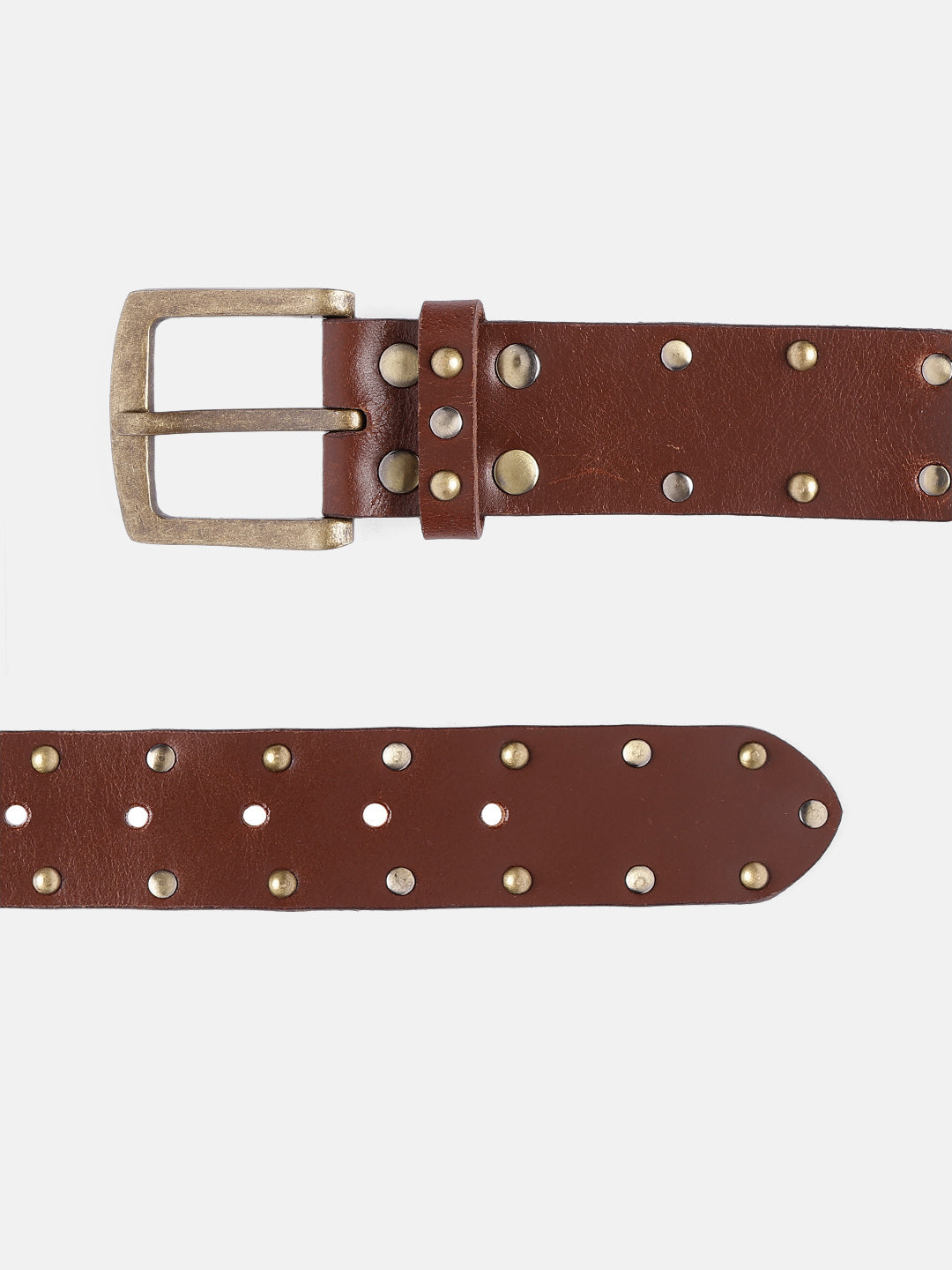 Premium Cognac Brown LeatherUnisex Golden Studded Belt