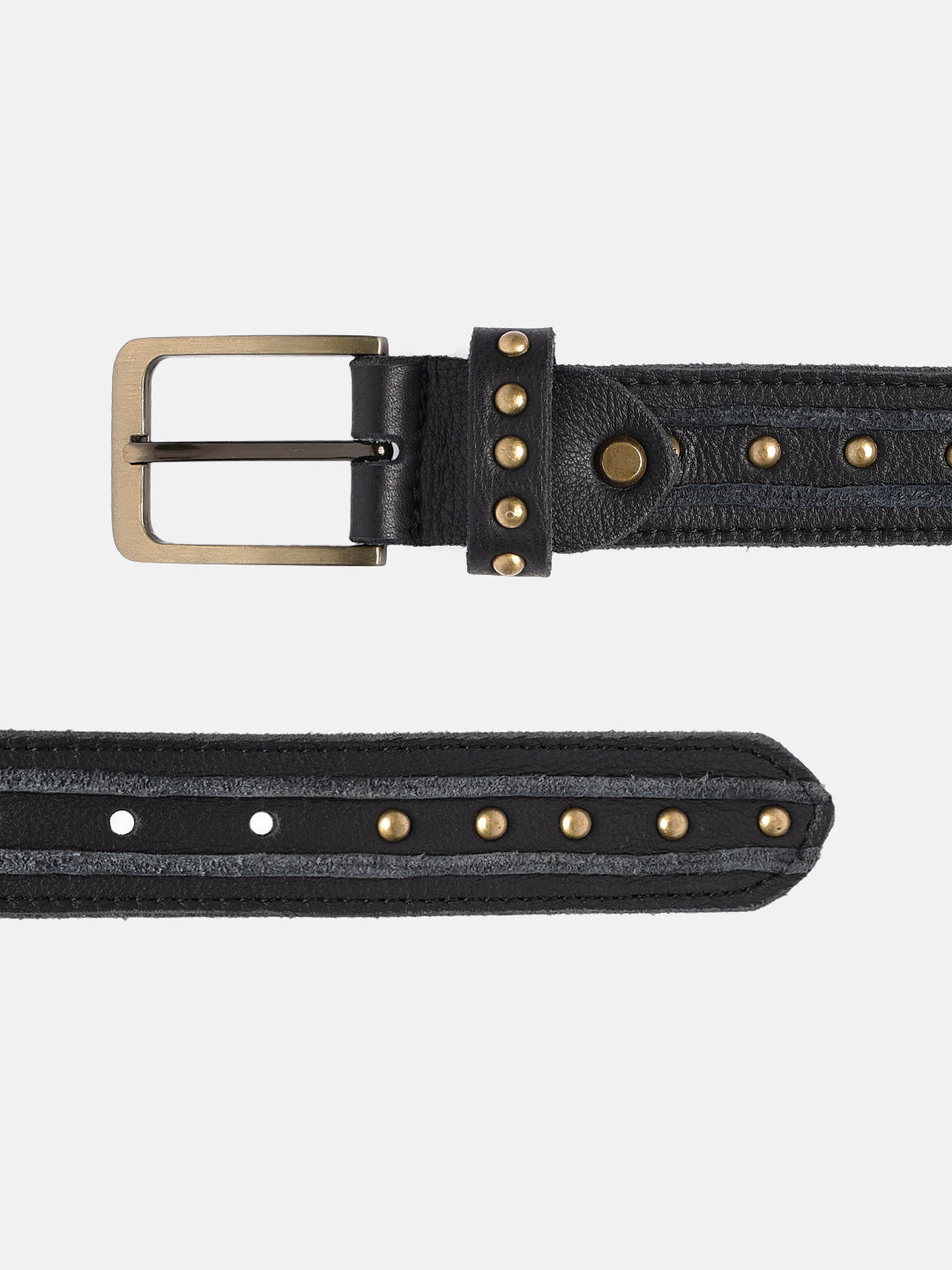 Premium Black Leather Studded Belt | Multi-Layer Design with Gold-Tone Buckle