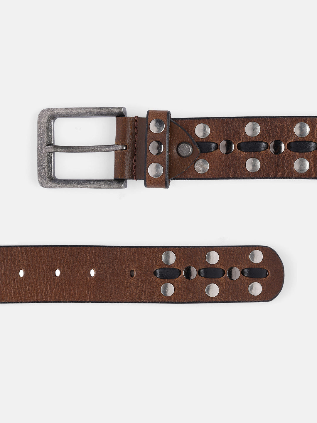 Premium Light Brown Leather Studded Belt | with Antique Silver Buckle