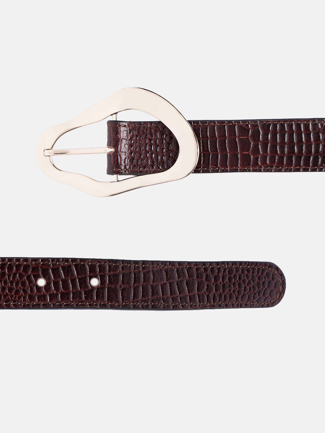 Premium Brown Croco Texture Leather Belt for Women with Gold Buckle
