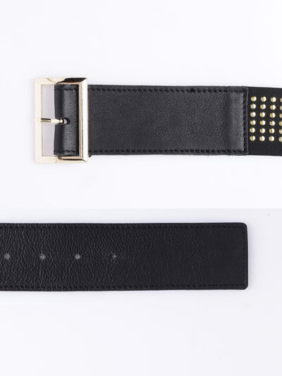 Premium Black Leather Studded Waist Belt for Women | with Gold Stud Detailing
