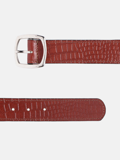 Premium Red Croco Texture Leather Belt for Women with Silver Buckle