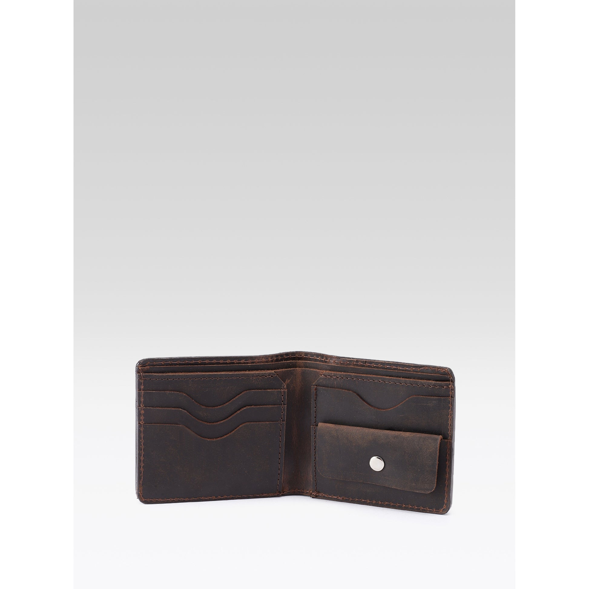 Genuine Vintage Brown Leather Bi-Fold Wallet with Coin Pocket
